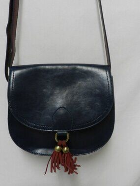 ECOSUSI Navy Blue and Deep Red Vegan Leather Saddle Crossbody Bag